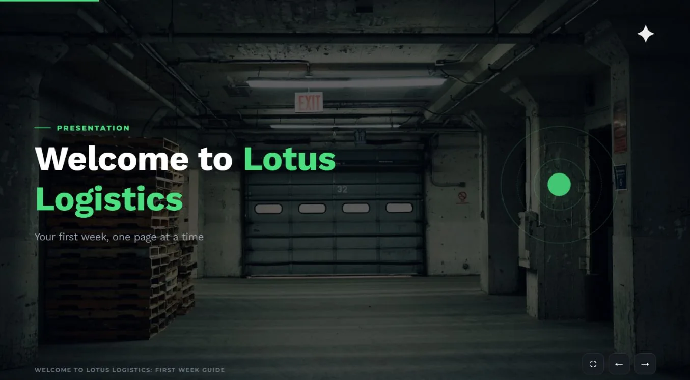 First slide: Welcome to Lotus Logistics: first-week guide
