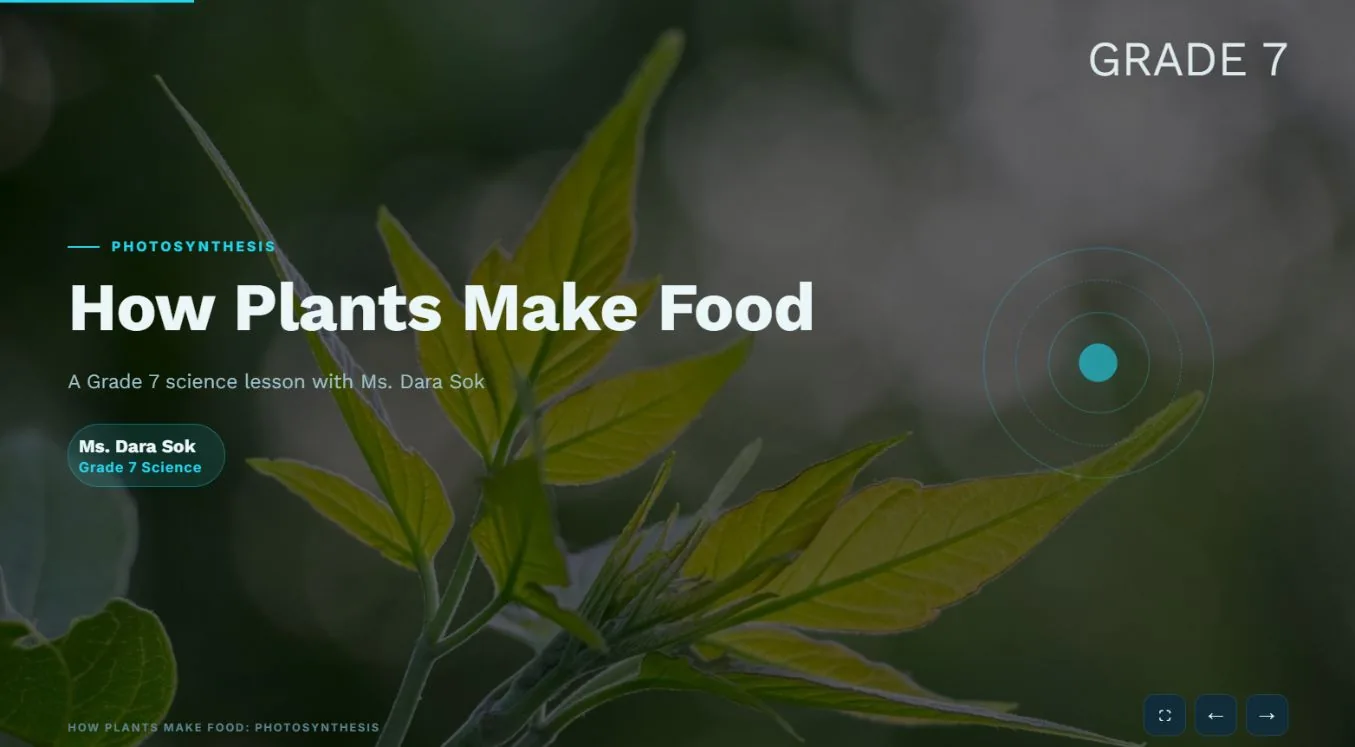 First slide: How plants make food: photosynthesis